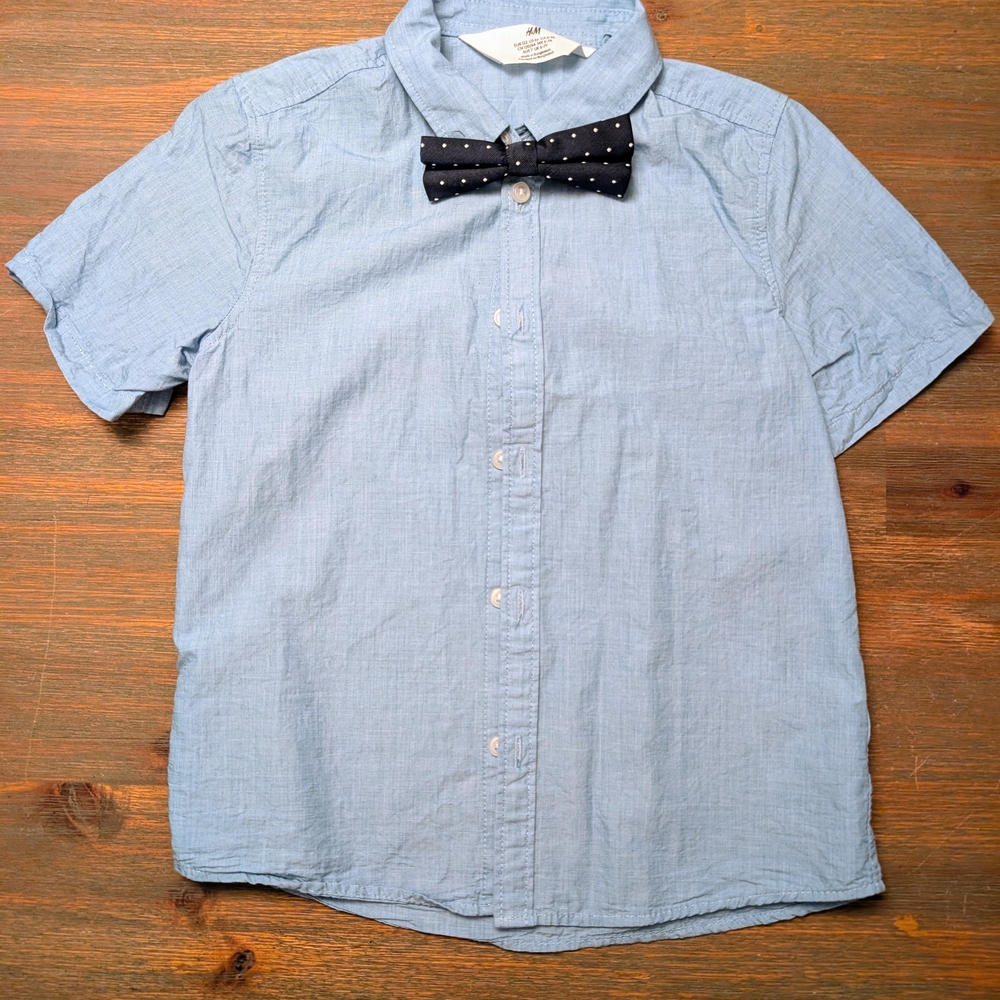 H&M Blue Button Down Shirt with  Bow Tie